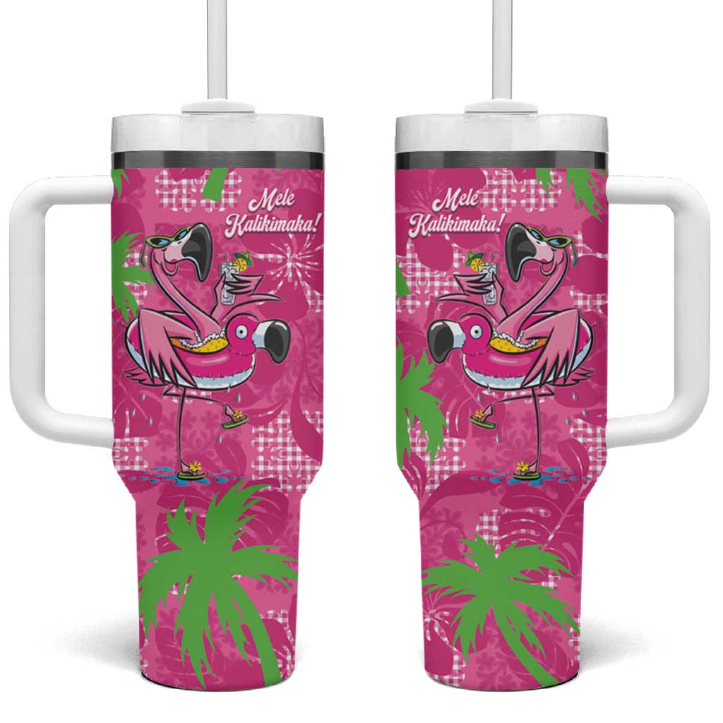 Aloha Hawaii Christmas Tumbler With Handle Mele Kalikimaka Chill Flamingo Palaka Quilt Motifs LT14 One Size: 40 oz Pink - Polynesian Pride
