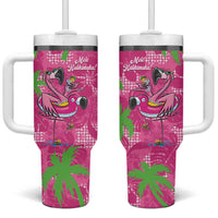 Aloha Hawaii Christmas Tumbler With Handle Mele Kalikimaka Chill Flamingo Palaka Quilt Motifs LT14 One Size: 40 oz Pink - Polynesian Pride