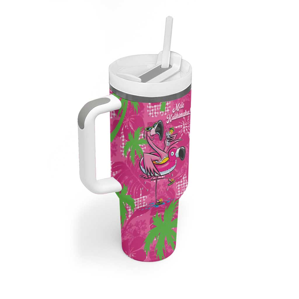 Aloha Hawaii Christmas Tumbler With Handle Mele Kalikimaka Chill Flamingo Palaka Quilt Motifs LT14 - Polynesian Pride