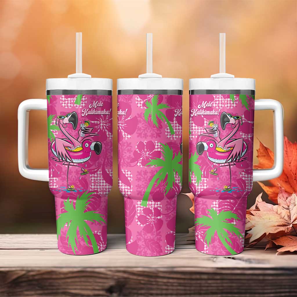 Aloha Hawaii Christmas Tumbler With Handle Mele Kalikimaka Chill Flamingo Palaka Quilt Motifs LT14 - Polynesian Pride