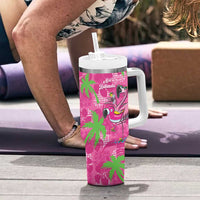 Aloha Hawaii Christmas Tumbler With Handle Mele Kalikimaka Chill Flamingo Palaka Quilt Motifs LT14 - Polynesian Pride