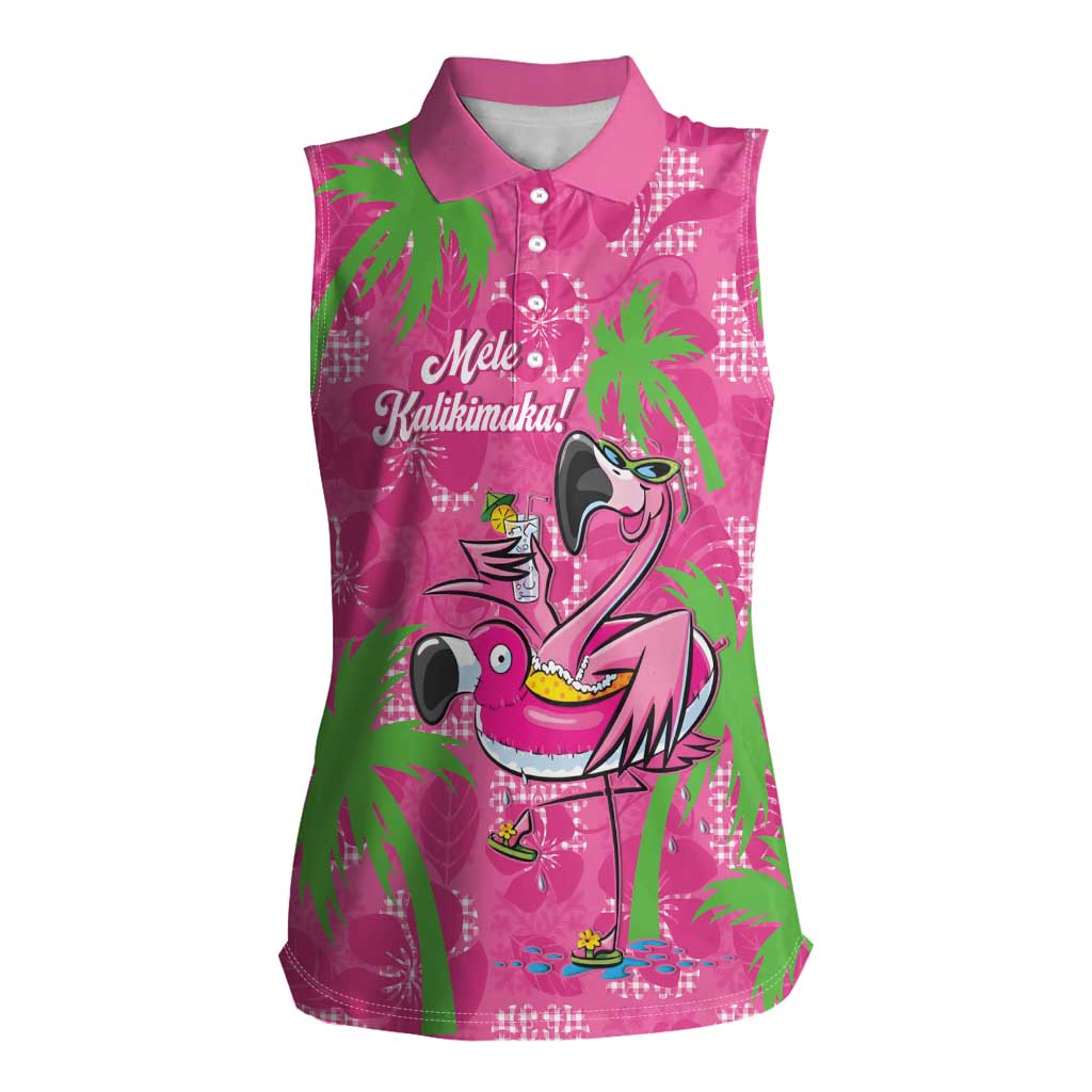 Aloha Hawaii Christmas Women Sleeveless Polo Shirt Mele Kalikimaka Chill Flamingo Palaka Quilt Motifs LT14 Female Pink - Polynesian Pride