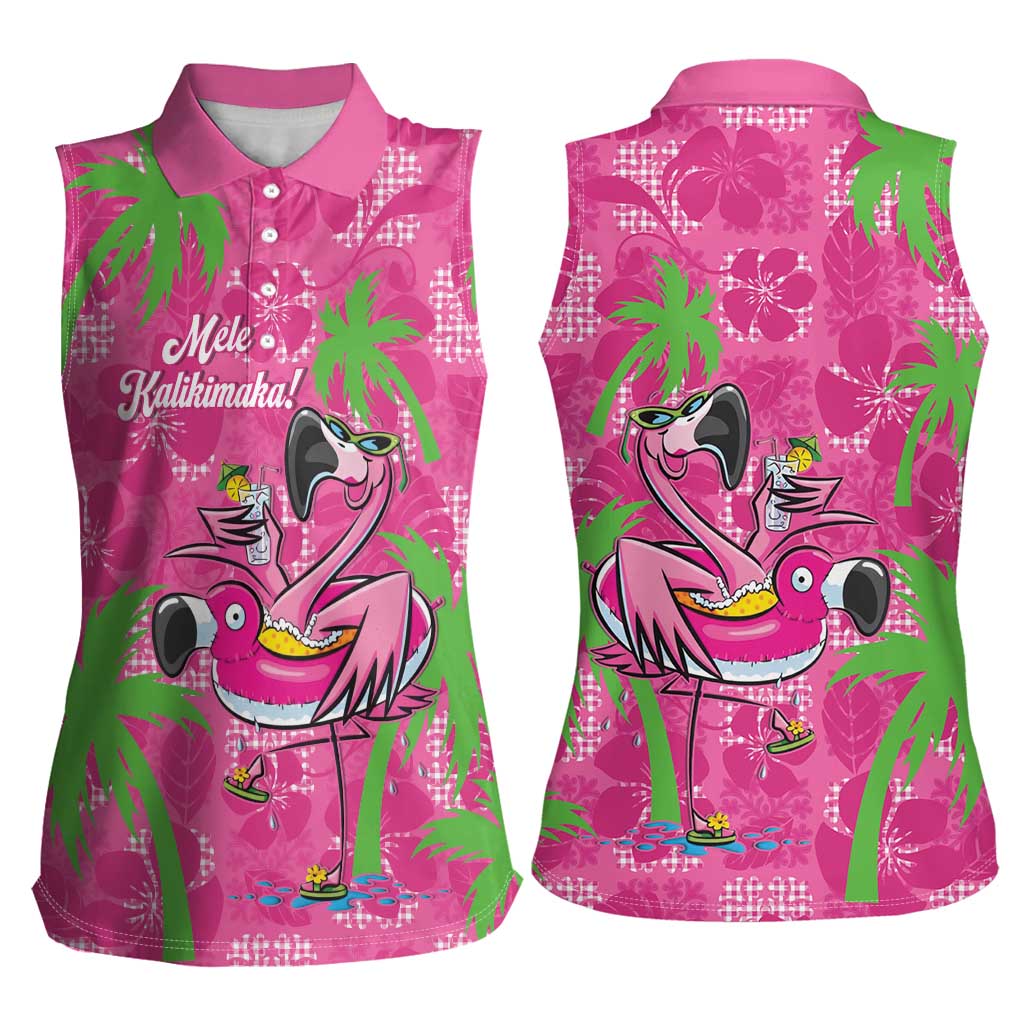 Aloha Hawaii Christmas Women Sleeveless Polo Shirt Mele Kalikimaka Chill Flamingo Palaka Quilt Motifs LT14 - Polynesian Pride