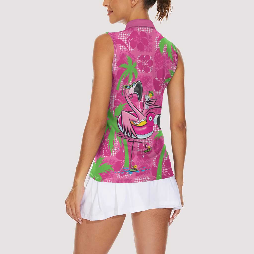 Aloha Hawaii Christmas Women Sleeveless Polo Shirt Mele Kalikimaka Chill Flamingo Palaka Quilt Motifs LT14 - Polynesian Pride