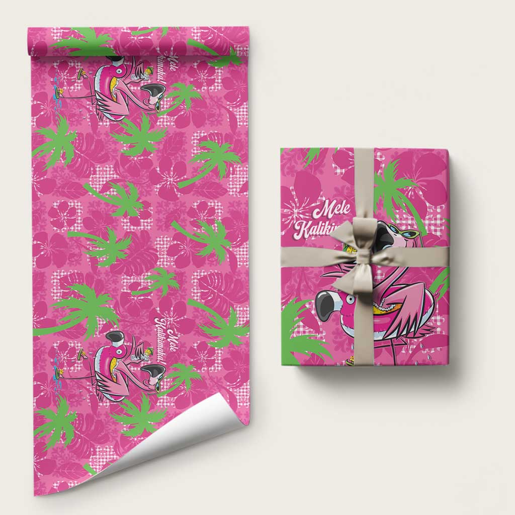 Aloha Hawaii Christmas Wrapping Paper Mele Kalikimaka Chill Flamingo Palaka Quilt Motifs LT14 58" × 23" Pink - Polynesian Pride