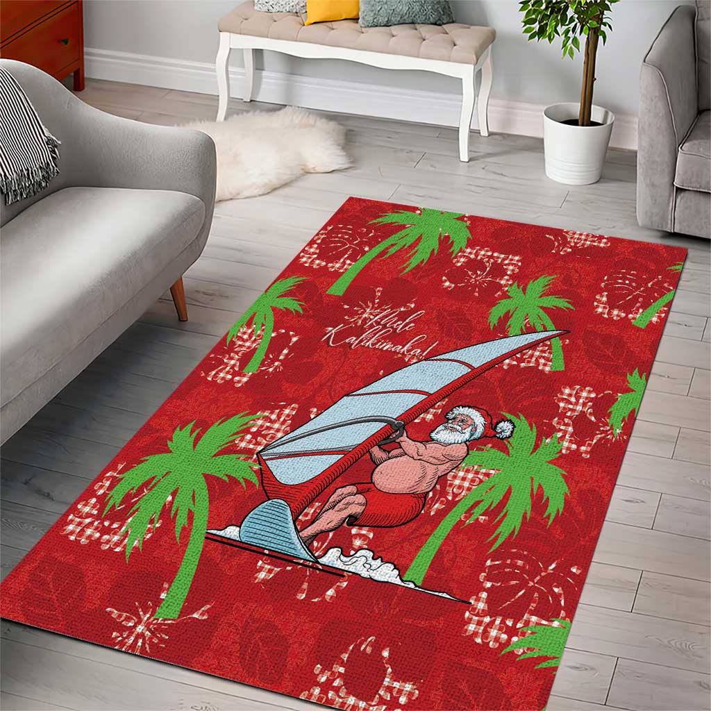 Aloha Hawaii Christmas Area Rug Mele Kalikimaka Windsurfing Santa Palaka Quilt Motifs LT14 - Polynesian Pride