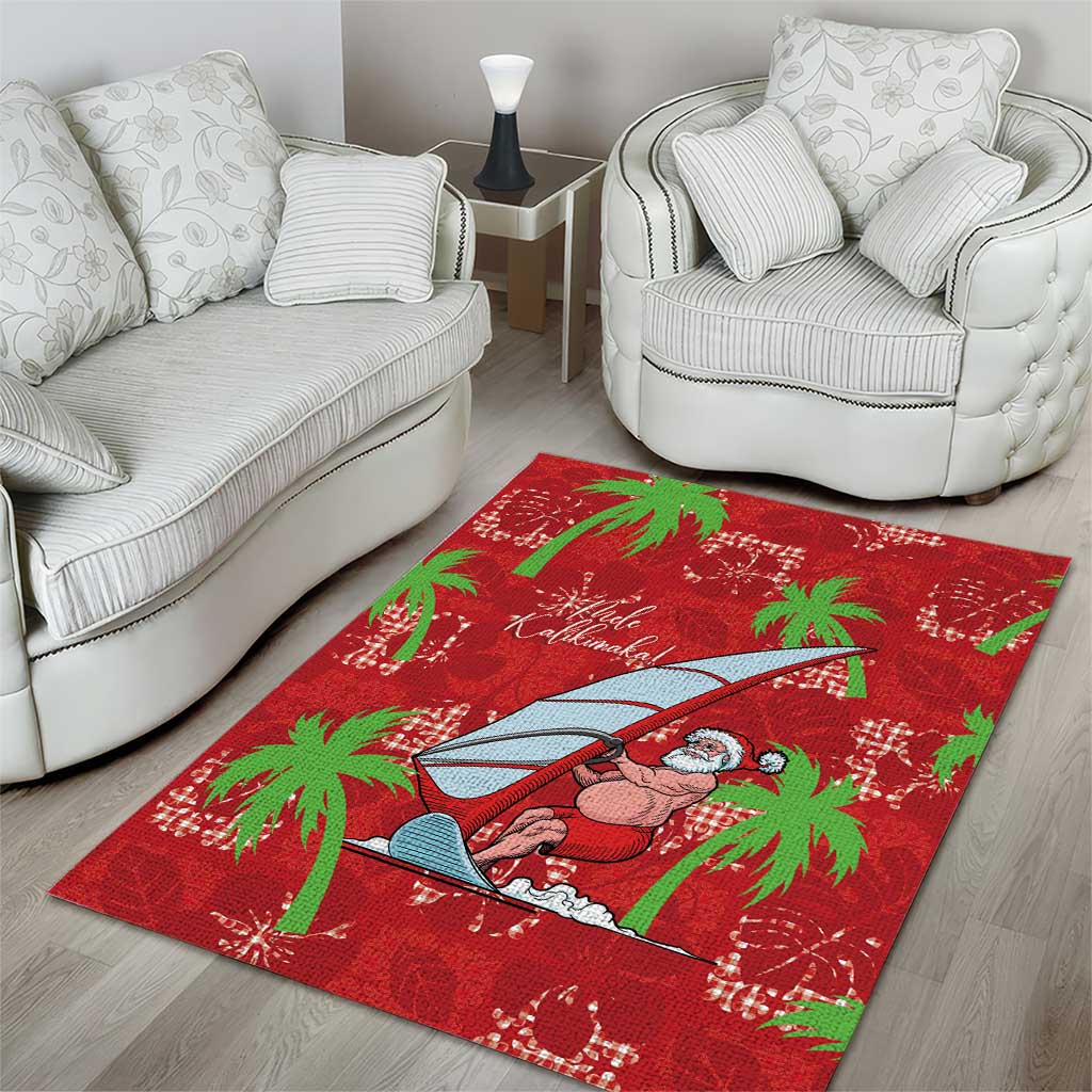 Aloha Hawaii Christmas Area Rug Mele Kalikimaka Windsurfing Santa Palaka Quilt Motifs LT14 - Polynesian Pride