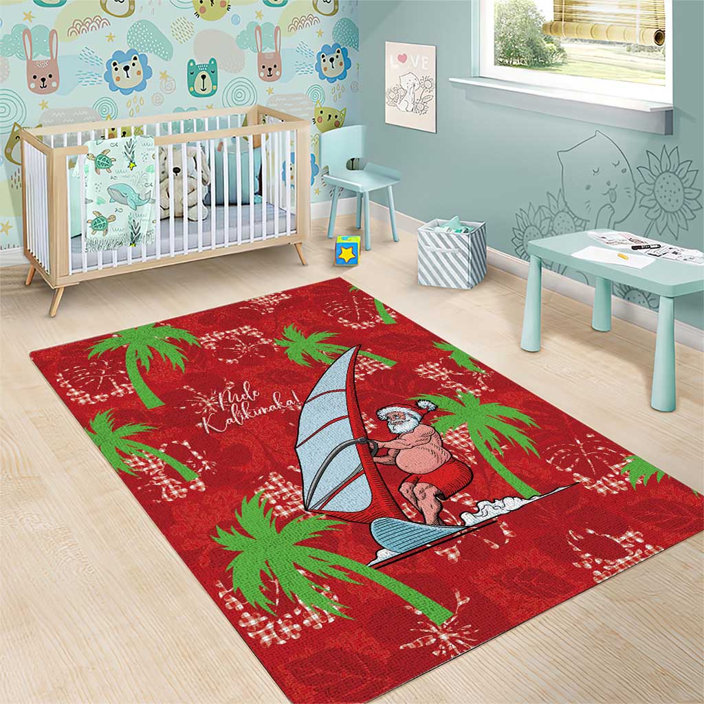 Aloha Hawaii Christmas Area Rug Mele Kalikimaka Windsurfing Santa Palaka Quilt Motifs LT14 - Polynesian Pride
