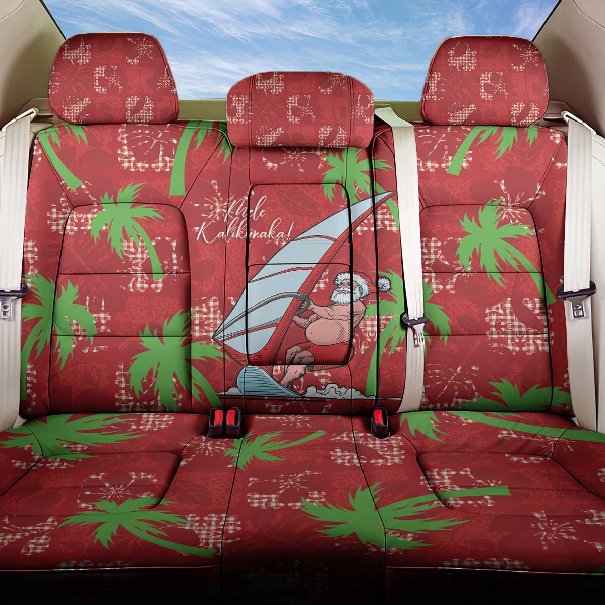 Aloha Hawaii Christmas Back Car Seat Cover Mele Kalikimaka Windsurfing Santa Palaka Quilt Motifs LT14 One Size Red - Polynesian Pride
