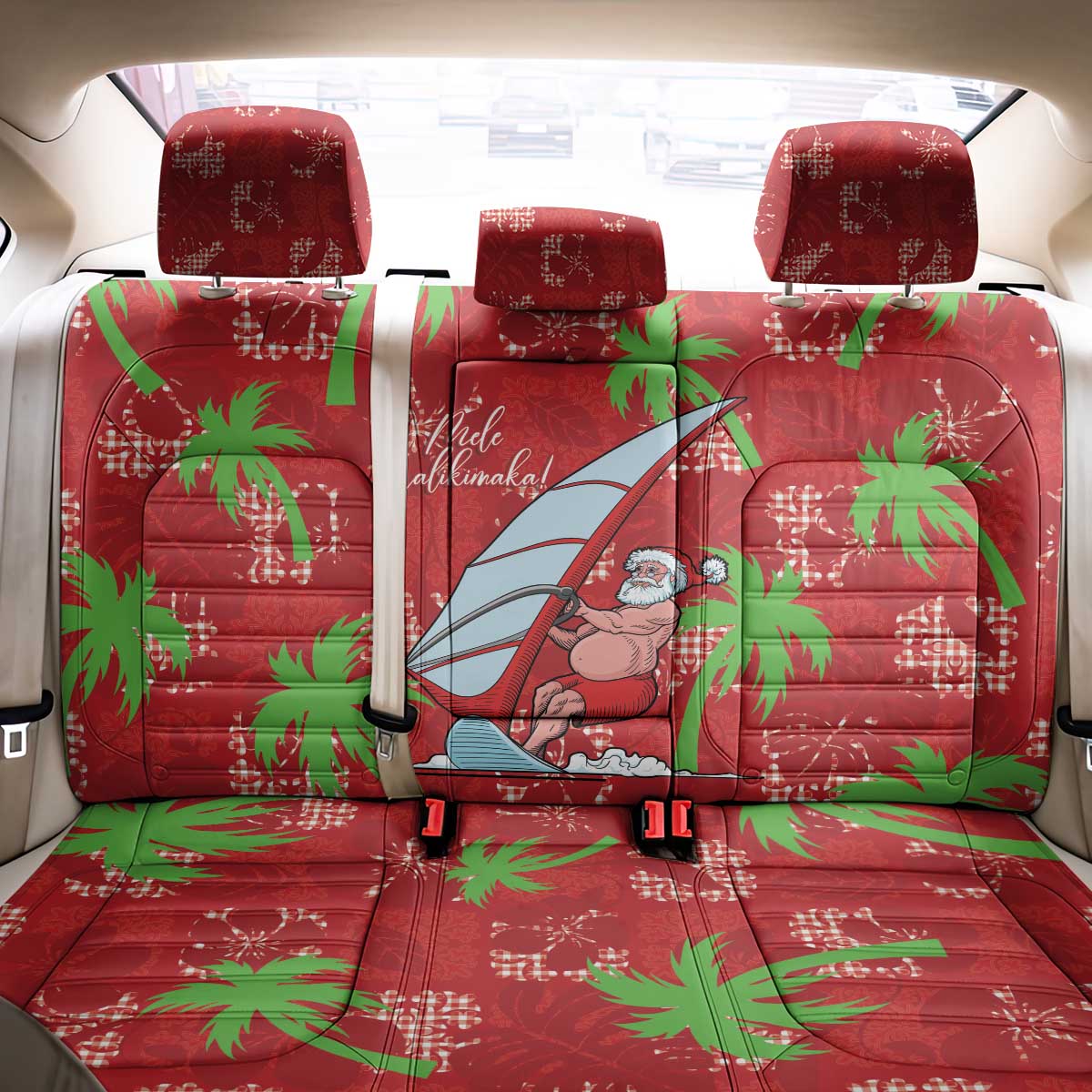 Aloha Hawaii Christmas Back Car Seat Cover Mele Kalikimaka Windsurfing Santa Palaka Quilt Motifs LT14 - Polynesian Pride