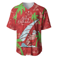 Aloha Hawaii Christmas Baseball Jersey Mele Kalikimaka Windsurfing Santa Palaka Quilt Motifs LT14 Red - Polynesian Pride