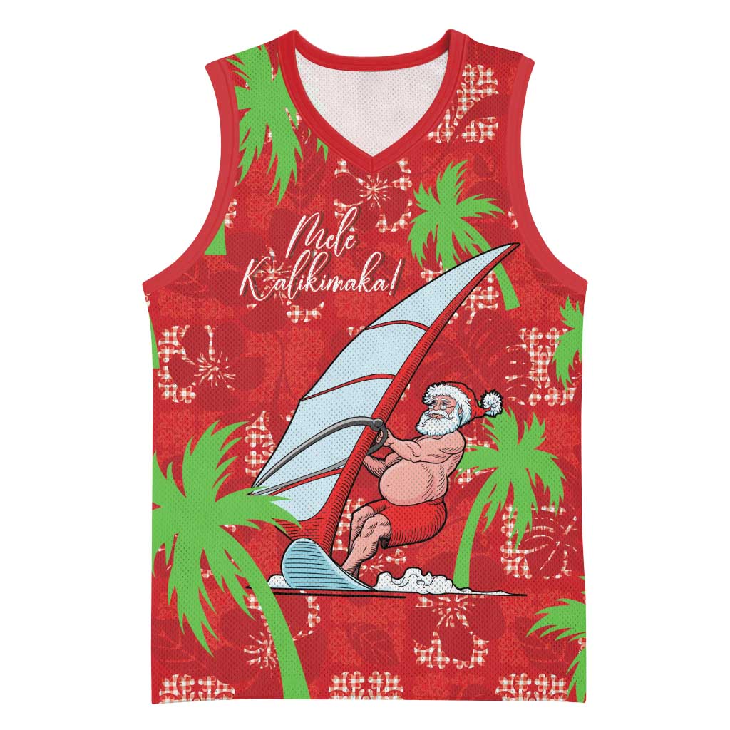 Aloha Hawaii Christmas Basketball Jersey Mele Kalikimaka Windsurfing Santa Palaka Quilt Motifs LT14 Unisex Red - Polynesian Pride