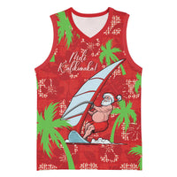 Aloha Hawaii Christmas Basketball Jersey Mele Kalikimaka Windsurfing Santa Palaka Quilt Motifs LT14 Unisex Red - Polynesian Pride