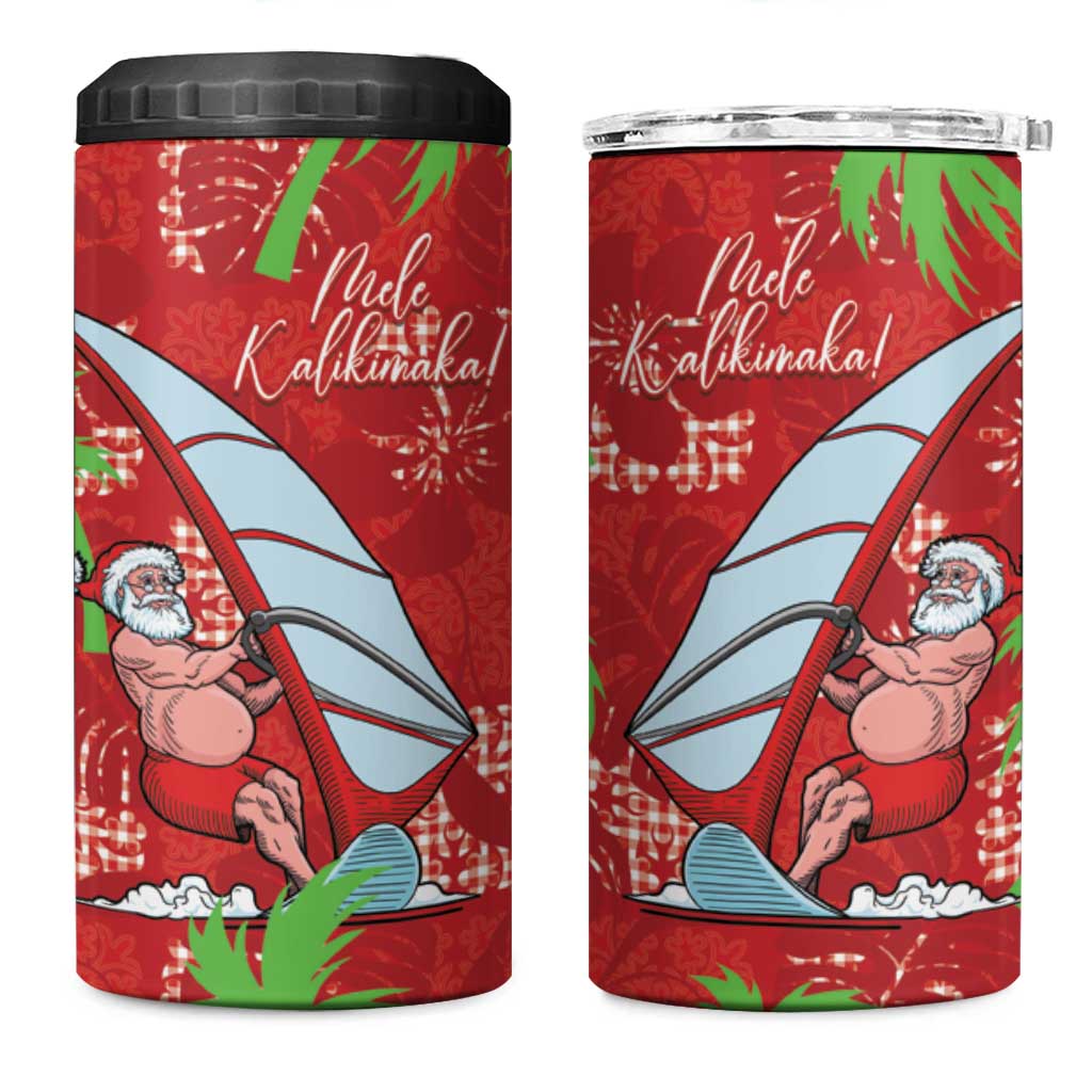 Aloha Hawaii Christmas 4 in 1 Can Cooler Tumbler Mele Kalikimaka Windsurfing Santa Palaka Quilt Motifs LT14 One Size: 16 oz Red - Polynesian Pride