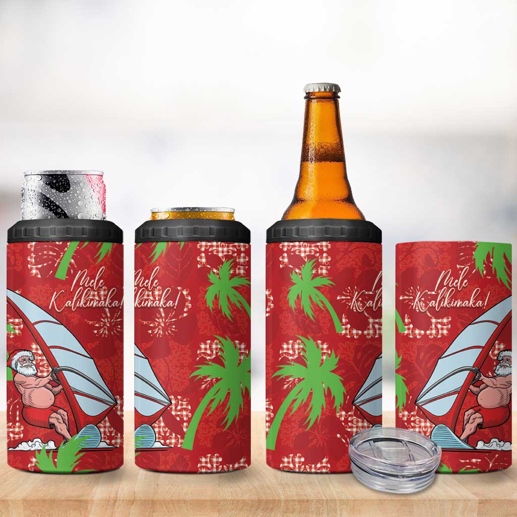 Aloha Hawaii Christmas 4 in 1 Can Cooler Tumbler Mele Kalikimaka Windsurfing Santa Palaka Quilt Motifs LT14 - Polynesian Pride