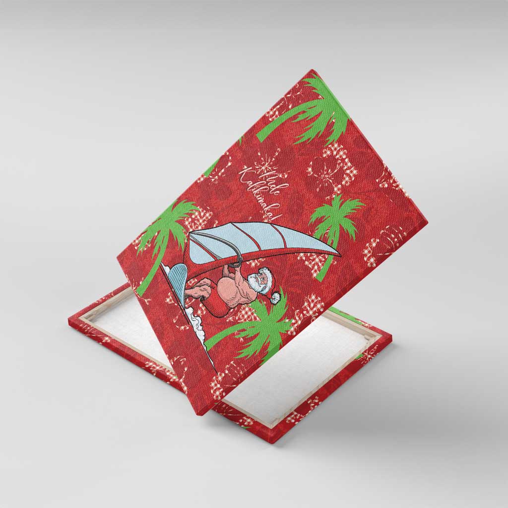 Aloha Hawaii Christmas Canvas Wall Art Mele Kalikimaka Windsurfing Santa Palaka Quilt Motifs LT14 With Frame Red - Polynesian Pride