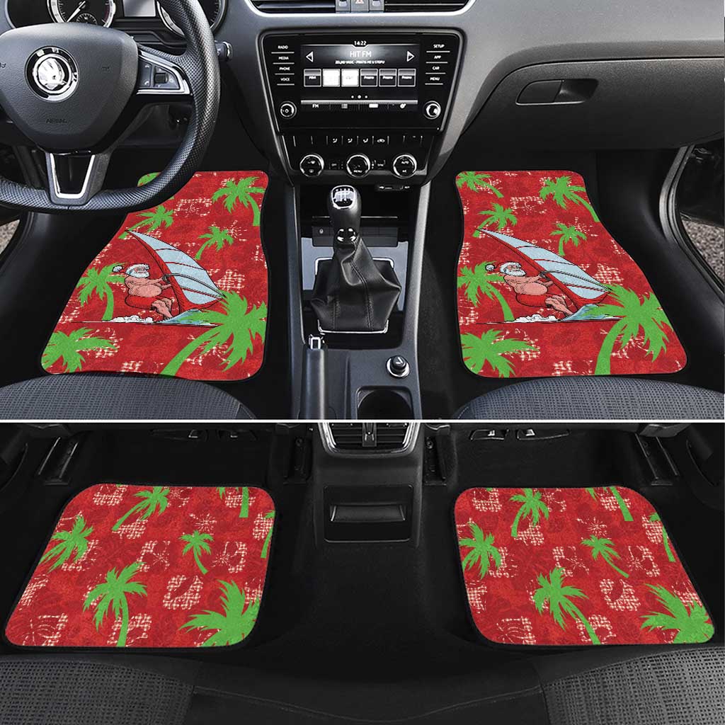 Aloha Hawaii Christmas Car Mats Mele Kalikimaka Windsurfing Santa Palaka Quilt Motifs LT14 Set 4pcs Red - Polynesian Pride