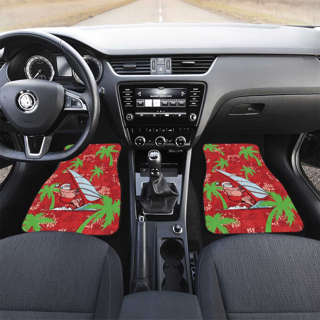 Aloha Hawaii Christmas Car Mats Mele Kalikimaka Windsurfing Santa Palaka Quilt Motifs LT14 Set 2pcs - Front Red - Polynesian Pride