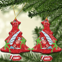 Aloha Hawaii Christmas Ceramic Ornament Mele Kalikimaka Windsurfing Santa Palaka Quilt Motifs - Polynesian Pride