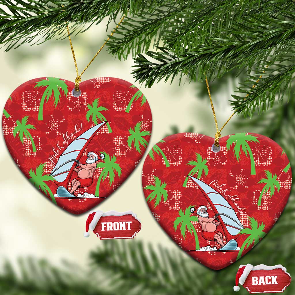Aloha Hawaii Christmas Ceramic Ornament Mele Kalikimaka Windsurfing Santa Palaka Quilt Motifs - Polynesian Pride