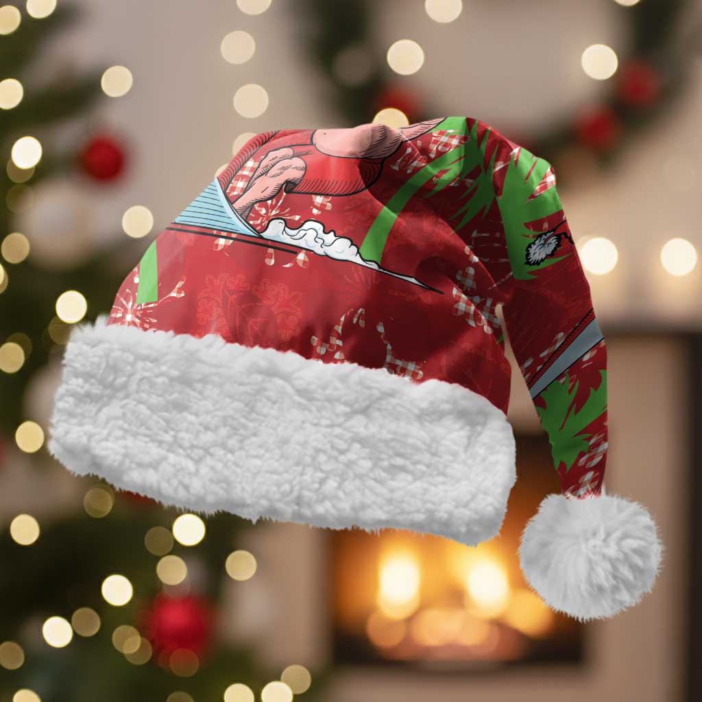 Aloha Hawaii Christmas Santa Hat Mele Kalikimaka Windsurfing Santa Palaka Quilt Motifs LT14 With Fur Red - Polynesian Pride