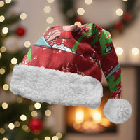 Aloha Hawaii Christmas Santa Hat Mele Kalikimaka Windsurfing Santa Palaka Quilt Motifs LT14 With Fur Red - Polynesian Pride