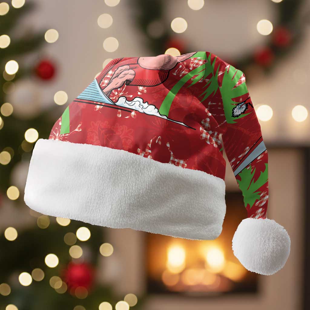 Aloha Hawaii Christmas Santa Hat Mele Kalikimaka Windsurfing Santa Palaka Quilt Motifs LT14 Without Fur Red - Polynesian Pride