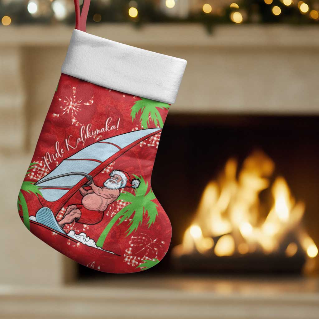 Aloha Hawaii Christmas Stocking Mele Kalikimaka Windsurfing Santa Palaka Quilt Motifs - Polynesian Pride