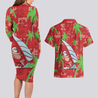 Aloha Hawaii Christmas Couples Matching Long Sleeve Bodycon Dress and Hawaiian Shirt Mele Kalikimaka Windsurfing Santa Palaka Quilt Motifs LT14 - Polynesian Pride
