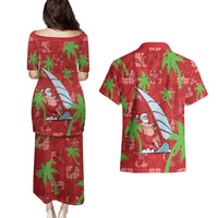 Aloha Hawaii Christmas Couples Matching Puletasi and Hawaiian Shirt Mele Kalikimaka Windsurfing Santa Palaka Quilt Motifs LT14 - Polynesian Pride