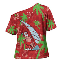 Aloha Hawaii Christmas Cross Shoulder Shirt Mele Kalikimaka Windsurfing Santa Palaka Quilt Motifs LT14 - Polynesian Pride