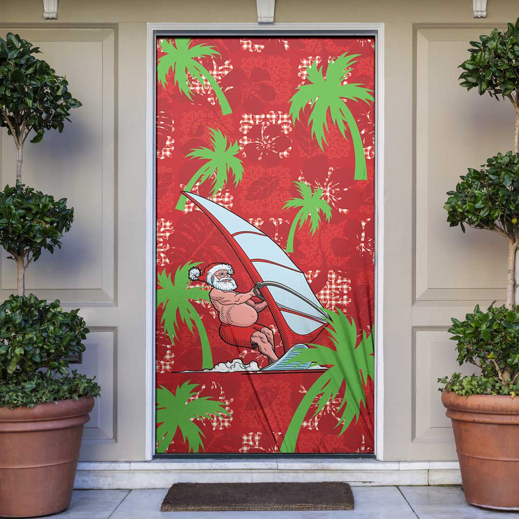 Aloha Hawaii Christmas Door Cover Mele Kalikimaka Windsurfing Santa Palaka Quilt Motifs LT14 Red - Polynesian Pride