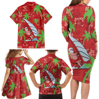 Aloha Hawaii Christmas Family Matching Long Sleeve Bodycon Dress and Hawaiian Shirt Mele Kalikimaka Windsurfing Santa Palaka Quilt Motifs LT14 - Polynesian Pride