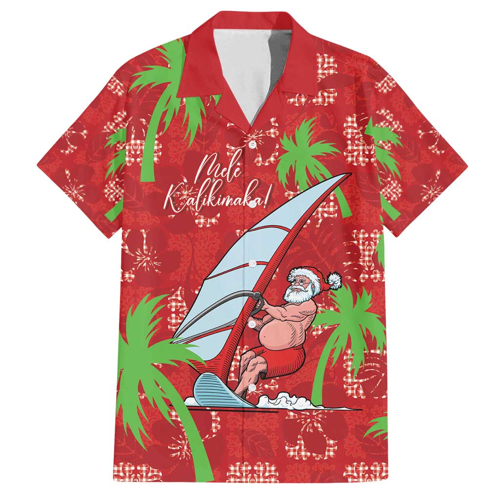 Aloha Hawaii Christmas Family Matching Long Sleeve Bodycon Dress and Hawaiian Shirt Mele Kalikimaka Windsurfing Santa Palaka Quilt Motifs LT14 Dad's Shirt - Short Sleeve Red - Polynesian Pride
