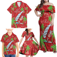Aloha Hawaii Christmas Family Matching Off Shoulder Maxi Dress and Hawaiian Shirt Mele Kalikimaka Windsurfing Santa Palaka Quilt Motifs LT14 - Polynesian Pride