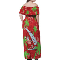 Aloha Hawaii Christmas Family Matching Off Shoulder Maxi Dress and Hawaiian Shirt Mele Kalikimaka Windsurfing Santa Palaka Quilt Motifs LT14 - Polynesian Pride