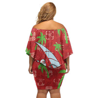 Aloha Hawaii Christmas Family Matching Off Shoulder Short Dress and Hawaiian Shirt Mele Kalikimaka Windsurfing Santa Palaka Quilt Motifs LT14 - Polynesian Pride