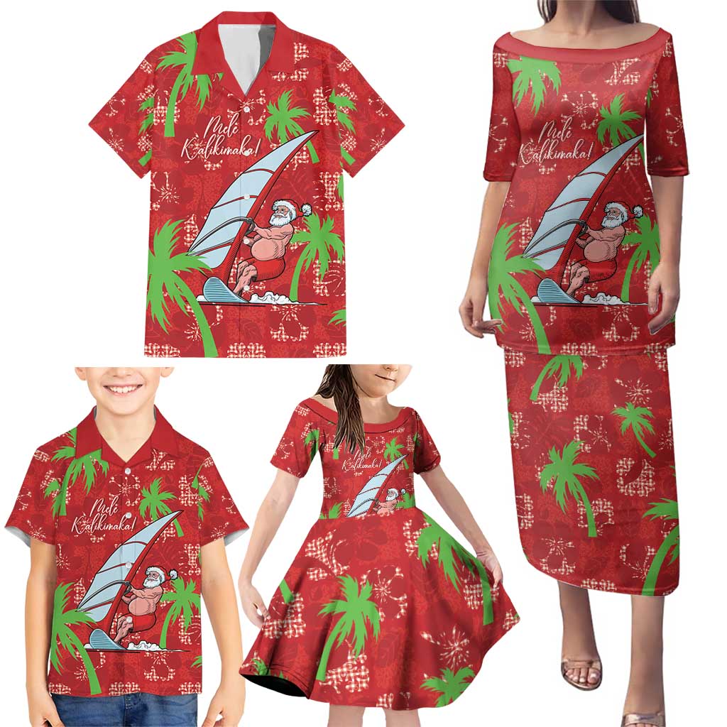 Aloha Hawaii Christmas Family Matching Puletasi and Hawaiian Shirt Mele Kalikimaka Windsurfing Santa Palaka Quilt Motifs LT14 - Polynesian Pride