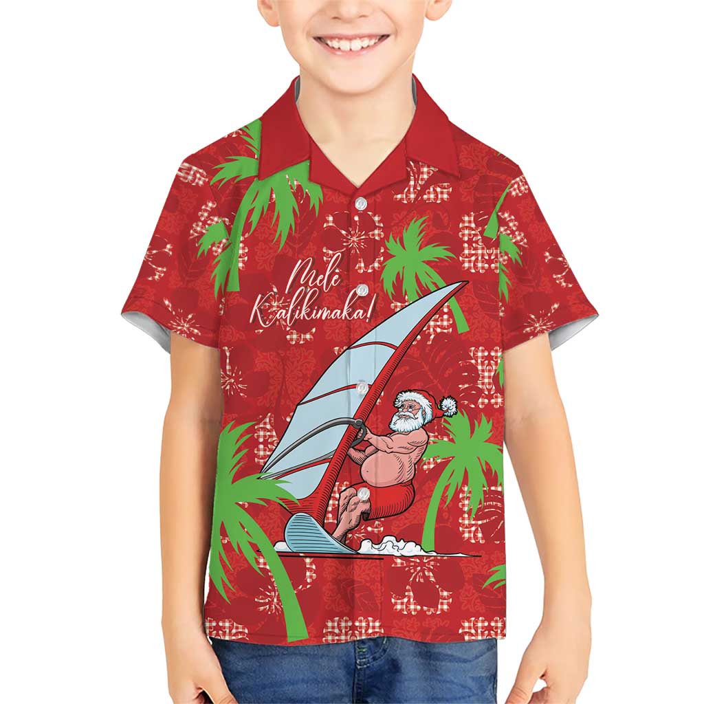 Aloha Hawaii Christmas Family Matching Short Sleeve Bodycon Dress and Hawaiian Shirt Mele Kalikimaka Windsurfing Santa Palaka Quilt Motifs LT14 Son's Shirt Red - Polynesian Pride