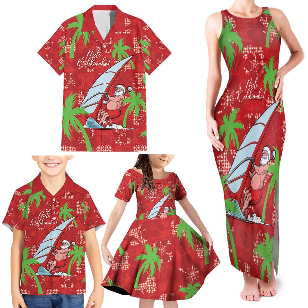 Aloha Hawaii Christmas Family Matching Tank Maxi Dress and Hawaiian Shirt Mele Kalikimaka Windsurfing Santa Palaka Quilt Motifs LT14 - Polynesian Pride