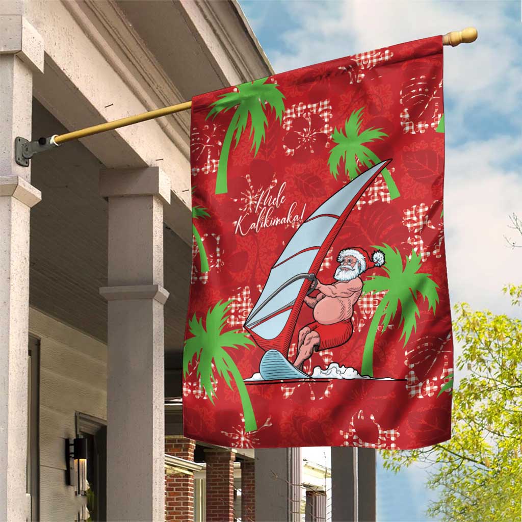 Aloha Hawaii Christmas Garden Flag Mele Kalikimaka Windsurfing Santa Palaka Quilt Motifs LT14 House Flag Red - Polynesian Pride