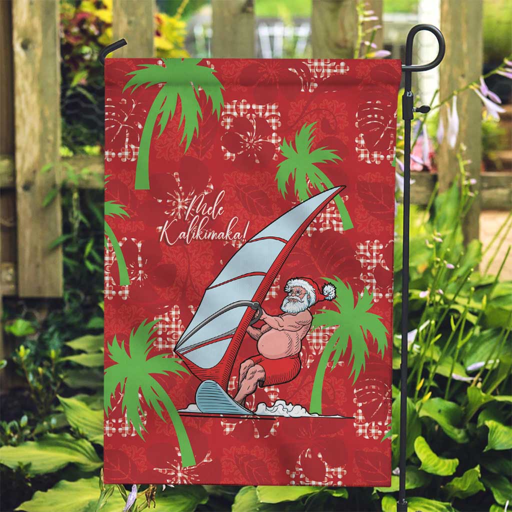 Aloha Hawaii Christmas Garden Flag Mele Kalikimaka Windsurfing Santa Palaka Quilt Motifs LT14 Garden Flag Red - Polynesian Pride