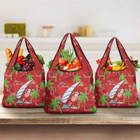 Aloha Hawaii Christmas Grocery Bag Mele Kalikimaka Windsurfing Santa Palaka Quilt Motifs LT14 3-pack One Size Red - Polynesian Pride