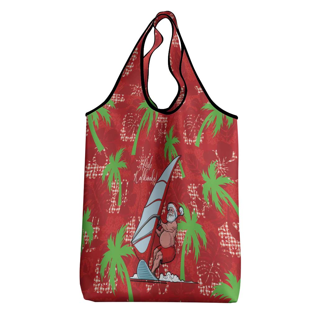 Aloha Hawaii Christmas Grocery Bag Mele Kalikimaka Windsurfing Santa Palaka Quilt Motifs LT14 - Polynesian Pride