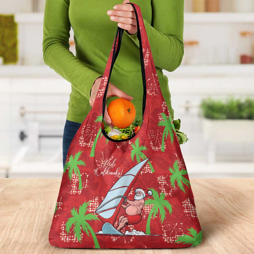 Aloha Hawaii Christmas Grocery Bag Mele Kalikimaka Windsurfing Santa Palaka Quilt Motifs LT14 - Polynesian Pride