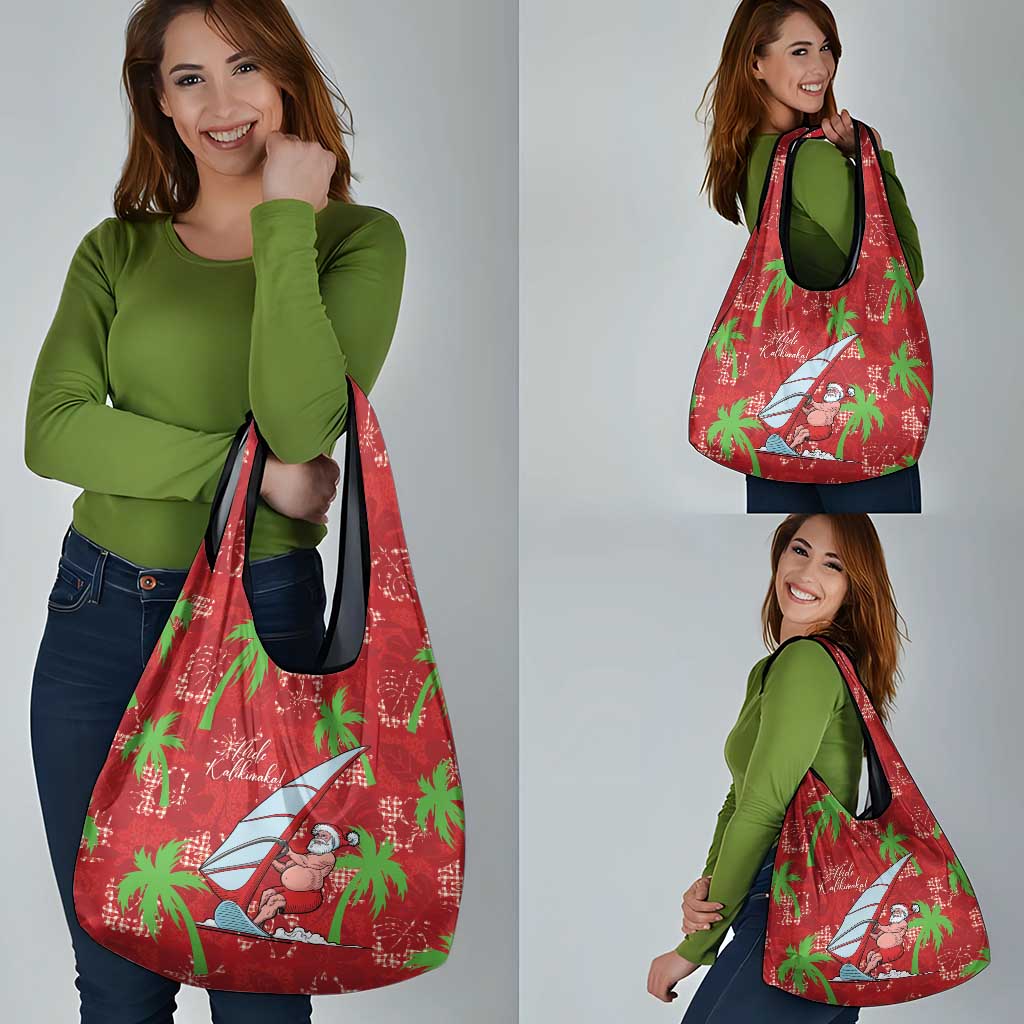 Aloha Hawaii Christmas Grocery Bag Mele Kalikimaka Windsurfing Santa Palaka Quilt Motifs LT14 - Polynesian Pride