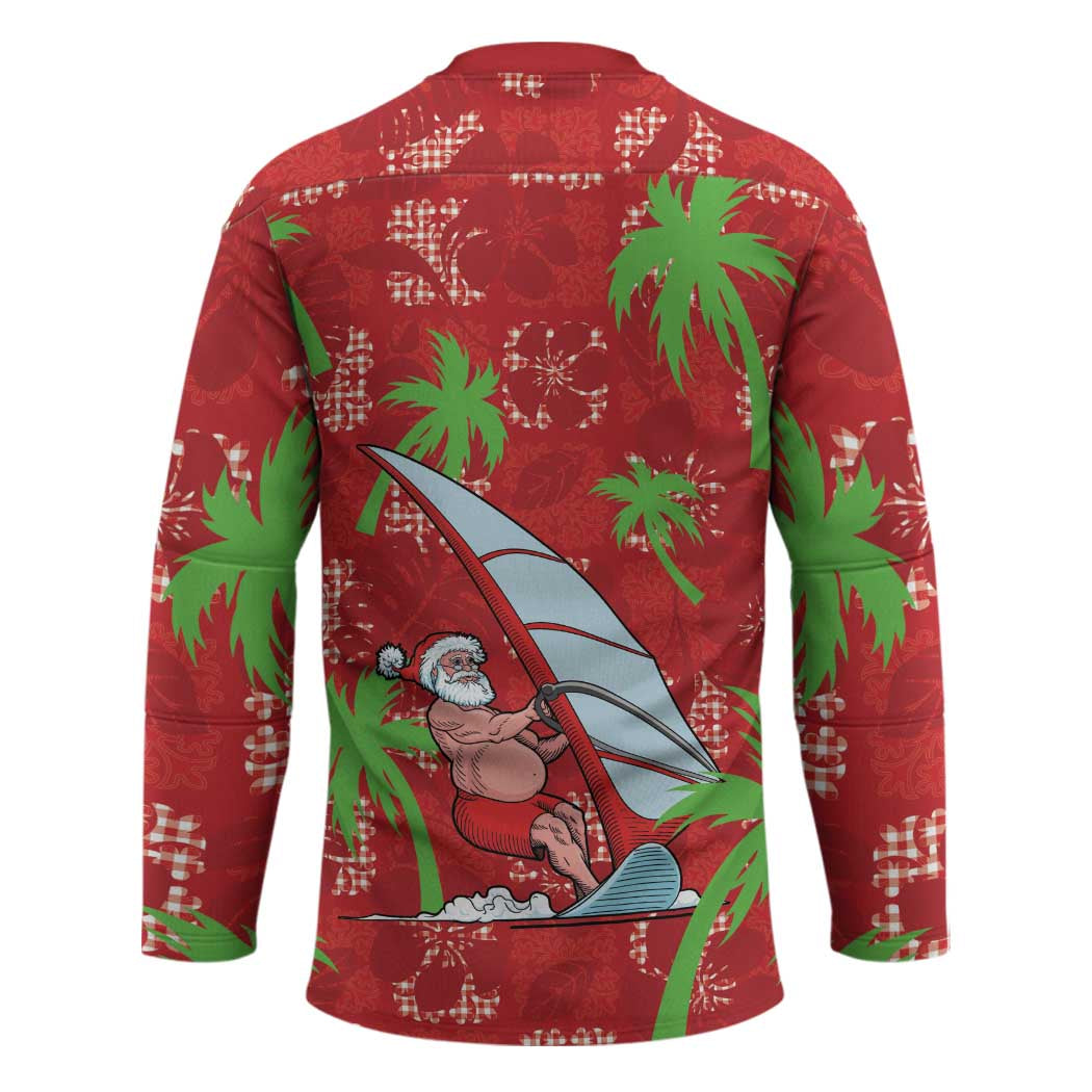 Aloha Hawaii Christmas Hockey Jersey Mele Kalikimaka Windsurfing Santa Palaka Quilt Motifs LT14 - Polynesian Pride
