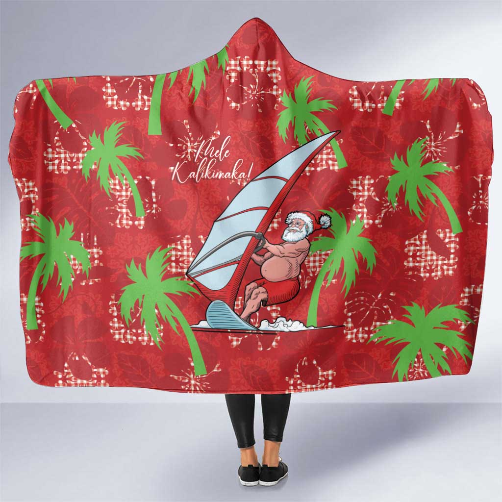 Aloha Hawaii Christmas Hooded Blanket Mele Kalikimaka Windsurfing Santa Palaka Quilt Motifs LT14 One Size Red - Polynesian Pride