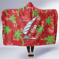 Aloha Hawaii Christmas Hooded Blanket Mele Kalikimaka Windsurfing Santa Palaka Quilt Motifs LT14 One Size Red - Polynesian Pride