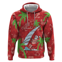 Aloha Hawaii Christmas Hoodie Mele Kalikimaka Windsurfing Santa Palaka Quilt Motifs LT14 Pullover Hoodie Red - Polynesian Pride